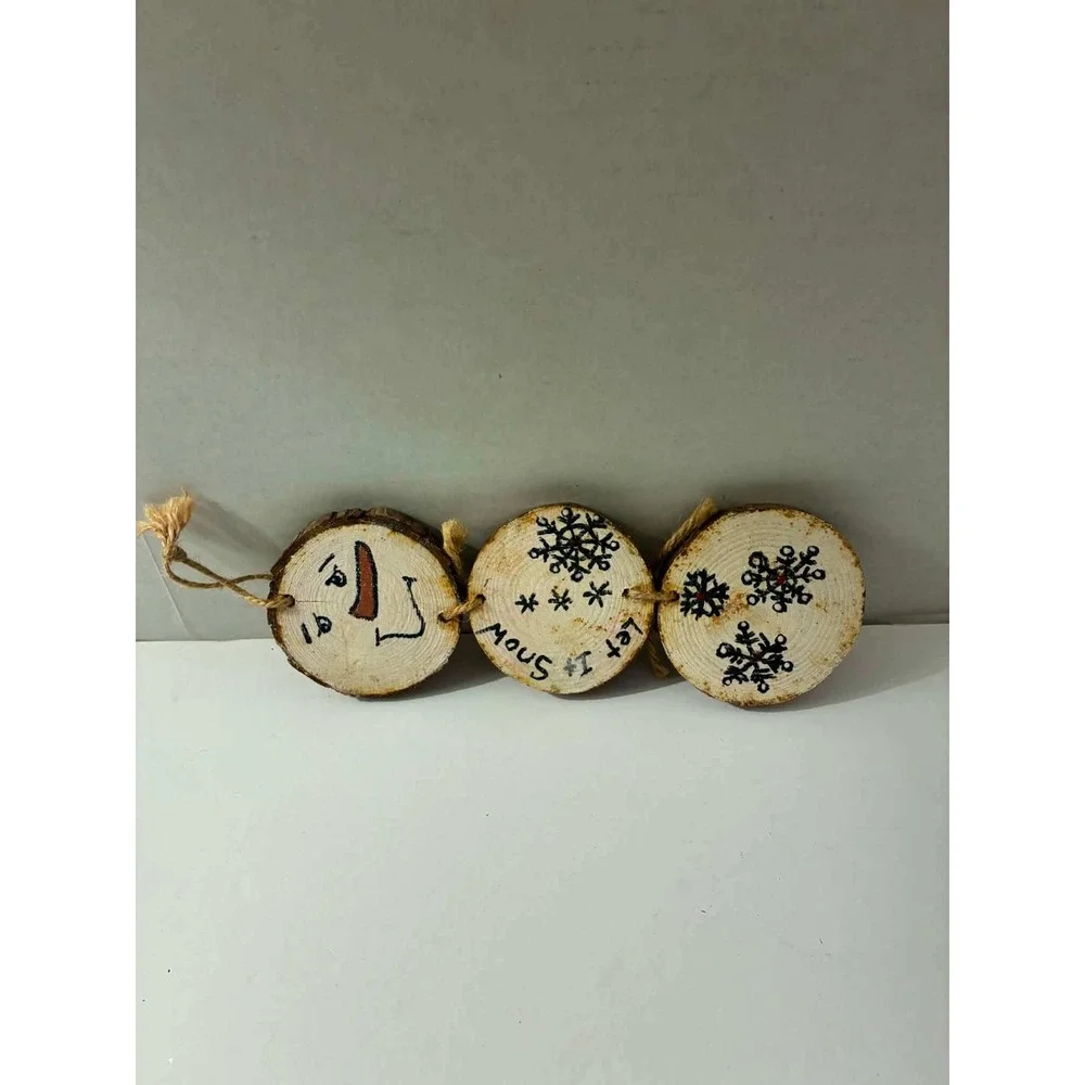 Handmade Rustic Wood Slice Snowman Wall Hanging Christmas Ornament Cabin Decor